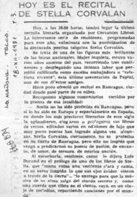 Hoy es el recital de Stella Corvalán.  [artículo]