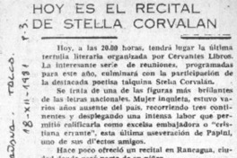 Hoy es el recital de Stella Corvalán.  [artículo]