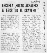Escuela hogar agradece a escritor H. Cravero.  [artículo]