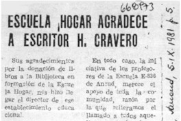 Escuela hogar agradece a escritor H. Cravero.  [artículo]