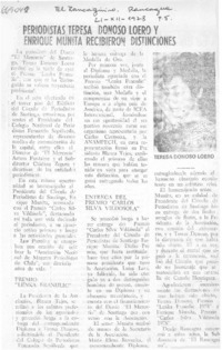 Periodistas Teresa Donoso Loero y Enrique Munita recibieron distinciones.