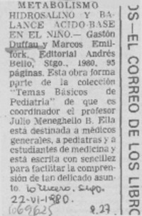 Metabolismo hidrosalino y balance ácido-base en el niño.