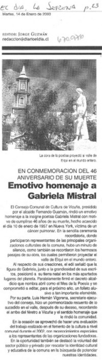 Emotivo homenaje a Gabriela Mistral