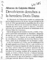 Devolvieron derechos a la heredera Doris Dana.