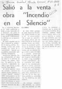 Salió a la venta obra "Incendio en el silencio".