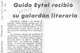 Guido Eytel recibió su galardón literario.