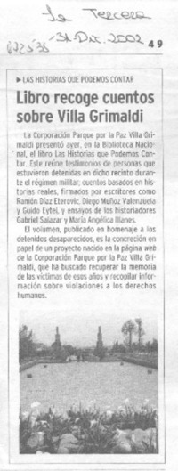 Libro recoge cuentos sobre Villa Grimaldi