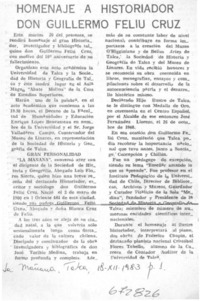 Homenaje a historiador don Guillermo Feliú Cruz.