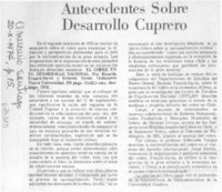 Antecedentes sobre desarrollo cuprero.