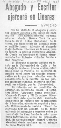 Abogado y escritor ejercerá en Linares.