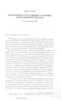 Ofrecimiento del premio Academia a don Roberto Merino