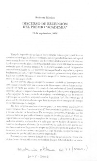 Discurso de recepción del premio "Academia"