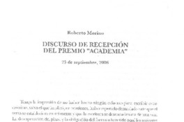 Discurso de recepción del premio "Academia"