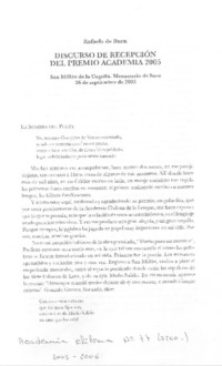 Discurso de recepción del Premio Academia 2005