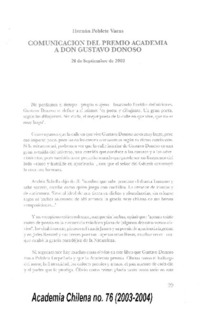 Comunicación del Premio Academia a don Gustavo Donoso