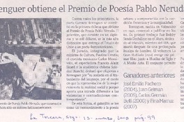 Carmen Berenguer obtiene el Premio de Poesía Pablo Neruda