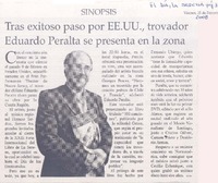 Tras exitoso paso por EE.UU., trovador Eduardo Peralta se presenta en la zona