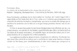 Rosa Perelmuter. Los límites de la femineidad en Sor Juana Inés de la Cruz