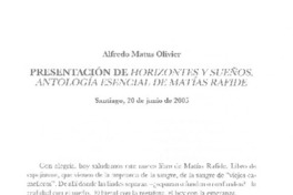 Presentación de Horizontes y sueños. Antología esencial de Matías Rafide