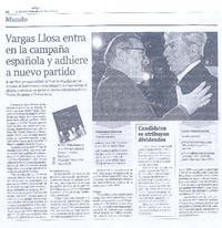 Vargas Llosa entra en la campaña española y adhiere a nuevo partido