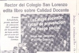 Rector del colegio San Lorenzo edita libro sobre Calidad Docente