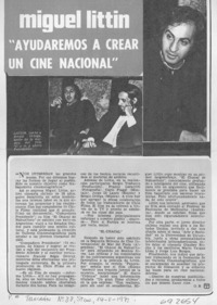 Miguel Littin, "ayudaremos a crear un cine nacional"