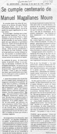 Se cumple centenario de Manuel Magallanes Moure