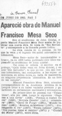 Apareció obra de Manuel Francisco Mesa Seco.