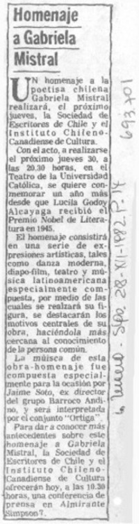 Homenaje a Gabriela Mistral.