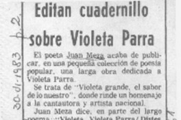 Editan cuadernillo sobre Violeta Parra.