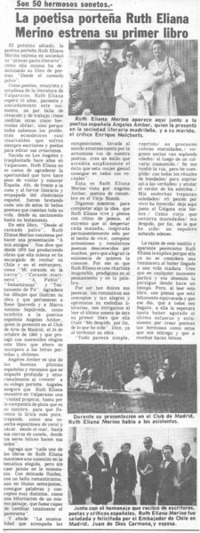 La Poetisa porteña Ruth Eliana Merino estrena su primer libro.