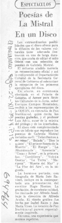 Poesías de la Mistral en una disco.