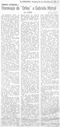 Homenaje de "Orfeo" a Gabriela Mistral