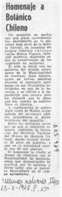 Homenaje a botánico chileno.