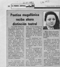 Poetisa magallánica recibe ahora distinción teatral.