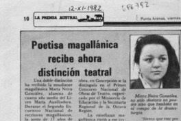 Poetisa magallánica recibe ahora distinción teatral.