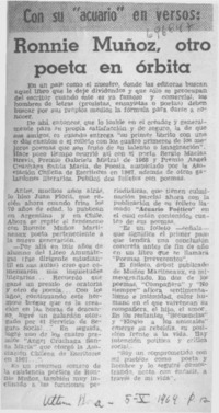 Ronnie Muñoz, otro poeta en órbita"