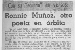 Ronnie Muñoz, otro poeta en órbita"