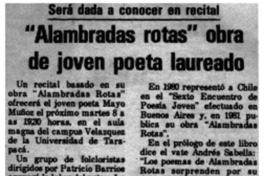 Alambradas rotas" obra de joven poeta laureado.