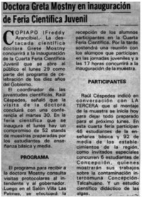 Doctora Grete Mostny en inauguración de feria científica juvenil