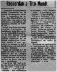 Recuerdan a Tito Mundt.