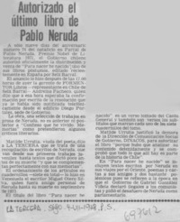 Autorizado el último libro de Pablo Neruda.