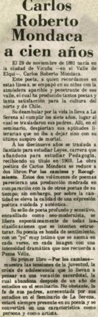 Carlos Roberto Mondaca a cien años.