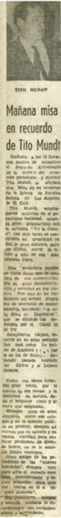 Mañana misa en recuerdo de Tito Mundt.