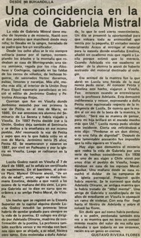 Una coincidencia en la vida de Gabriela Mistral