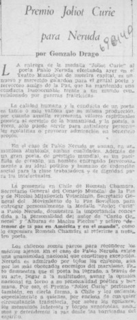 Premio Joliot Curie para Neruda