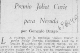 Premio Joliot Curie para Neruda