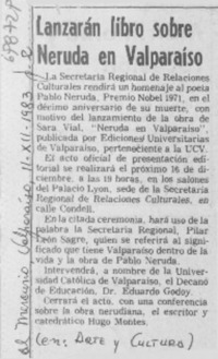 Lanzarán libro sobre Neruda en Valparaíso.
