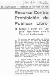 Recurso contra prohibición de publicar libro.