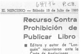 Recurso contra prohibición de publicar libro.